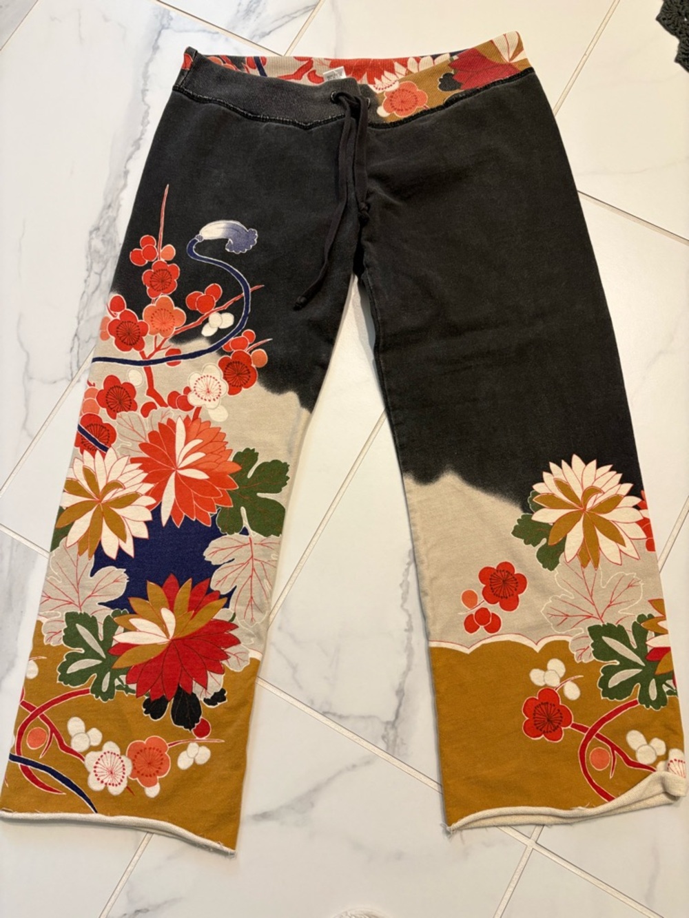 Lucky Brand Y2K Vintage 2000’s Blk Asian Floral knit pants with Multicolor Print
